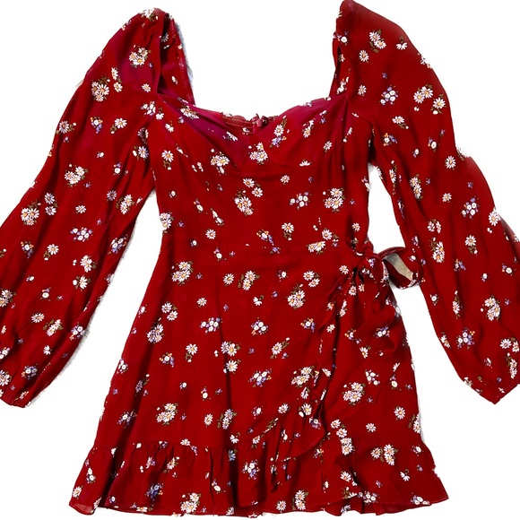 Reformation cami long sleeve cassia red floral mini dress size 2 - Picture 2 of 6